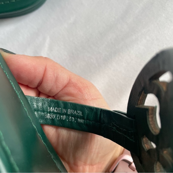 Tory Burch "Miller" Croc Leather Dark Green Sandals - Picture 9 of 13